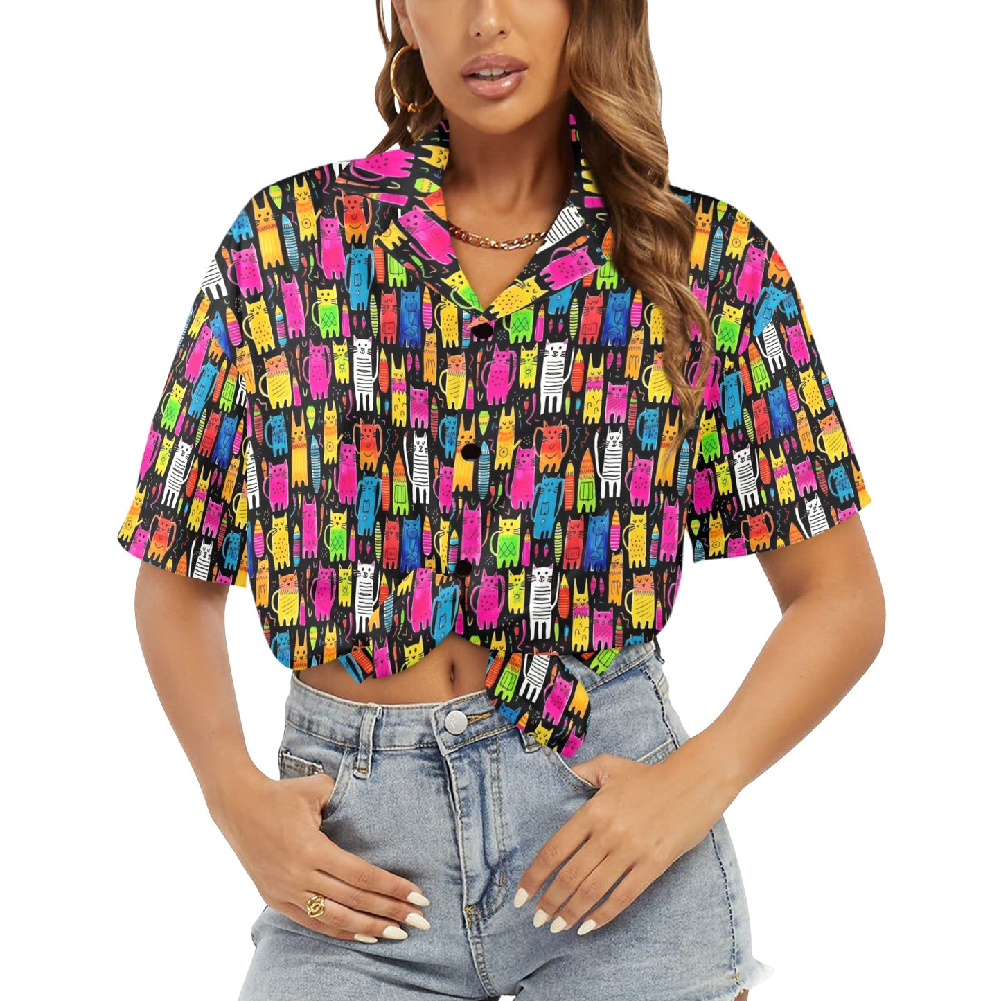 Colourful Cats - Womens Hawaiian Shirt