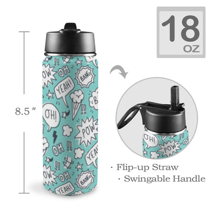 Comic Book Speech Bubbles - Insulated Water Bottle with Straw Lid (18oz) Insulated Water Bottle with Swing Handle