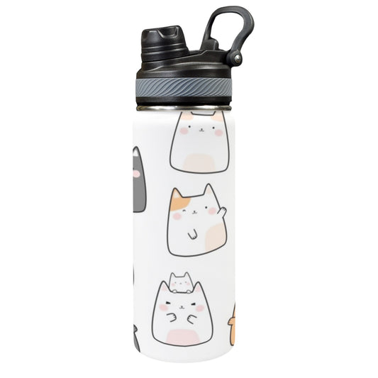 Cats - Insulated Water Bottle with Dual-Use Lid (18oz)