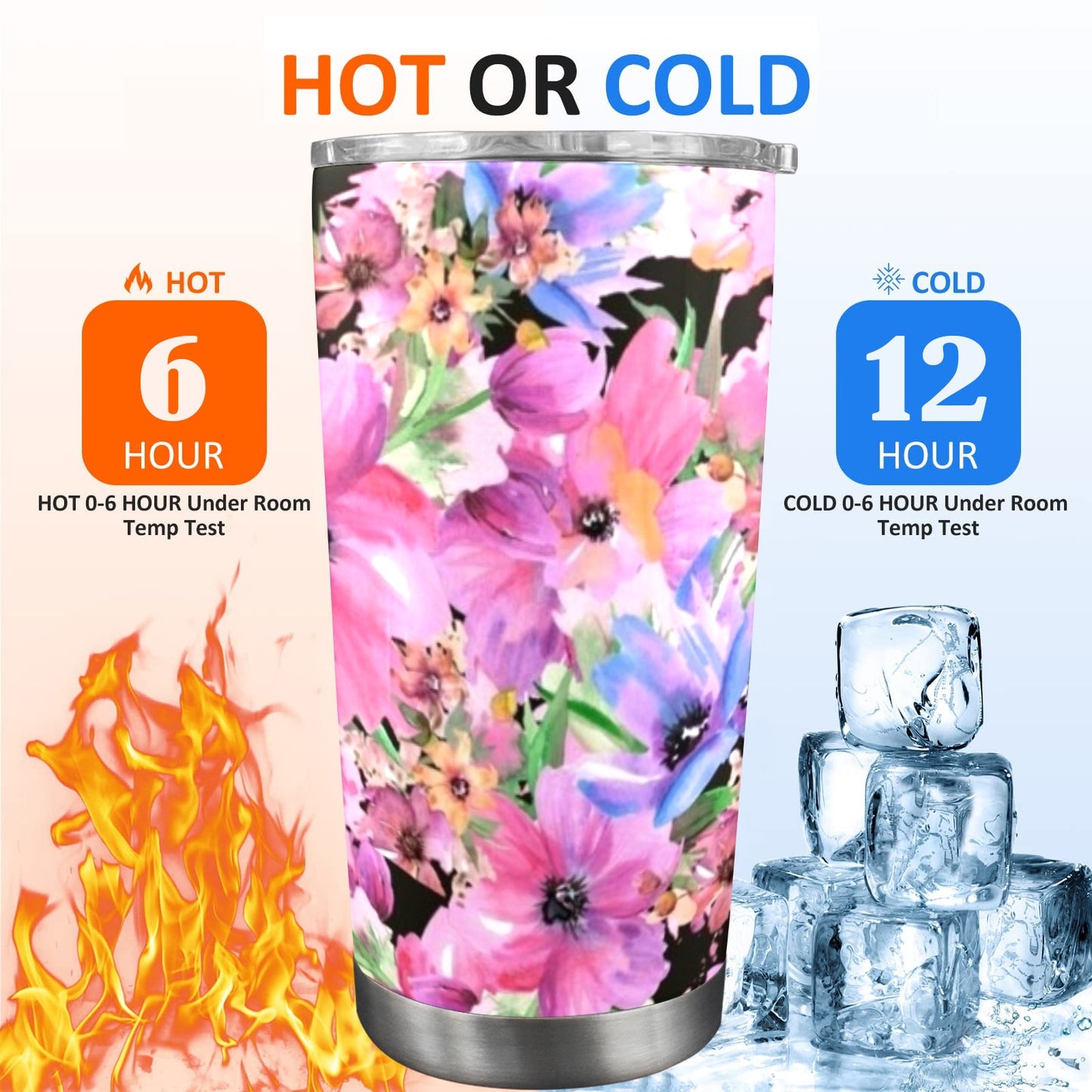 Bright Pink Floral - 20oz Travel Mug with Clear Lid Clear Lid Travel Mug Plants Printed Offshore