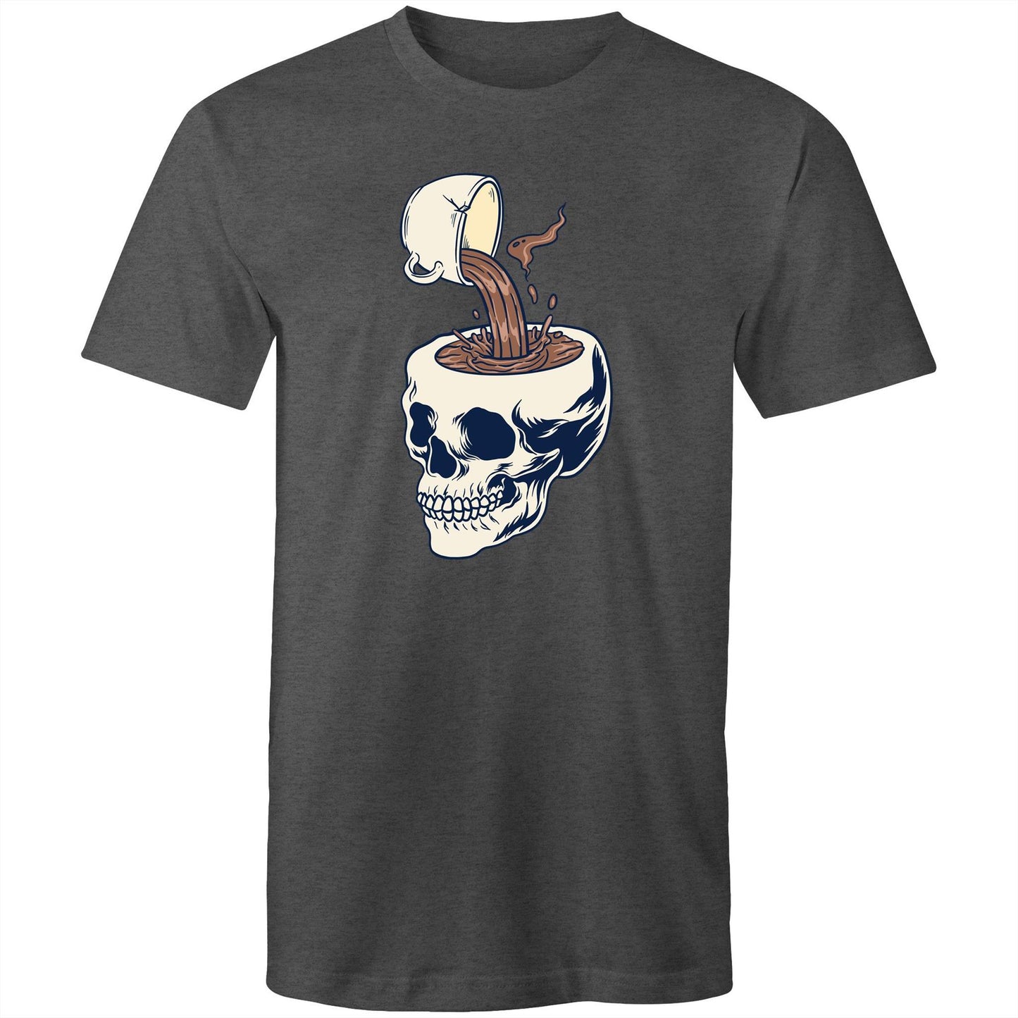 Coffee Skull - Mens T-Shirt Asphalt Marle Mens T-shirt Coffee
