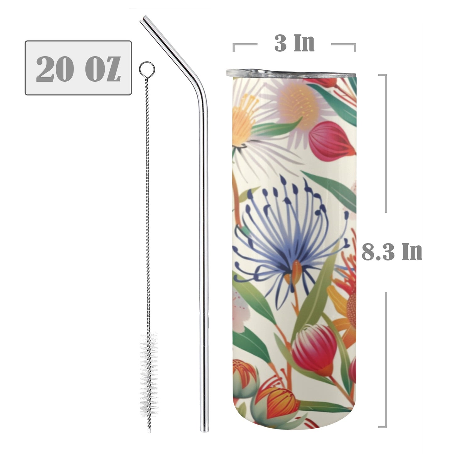 Australian Native Flowers - 20oz Tall Skinny Tumbler with Lid and Straw