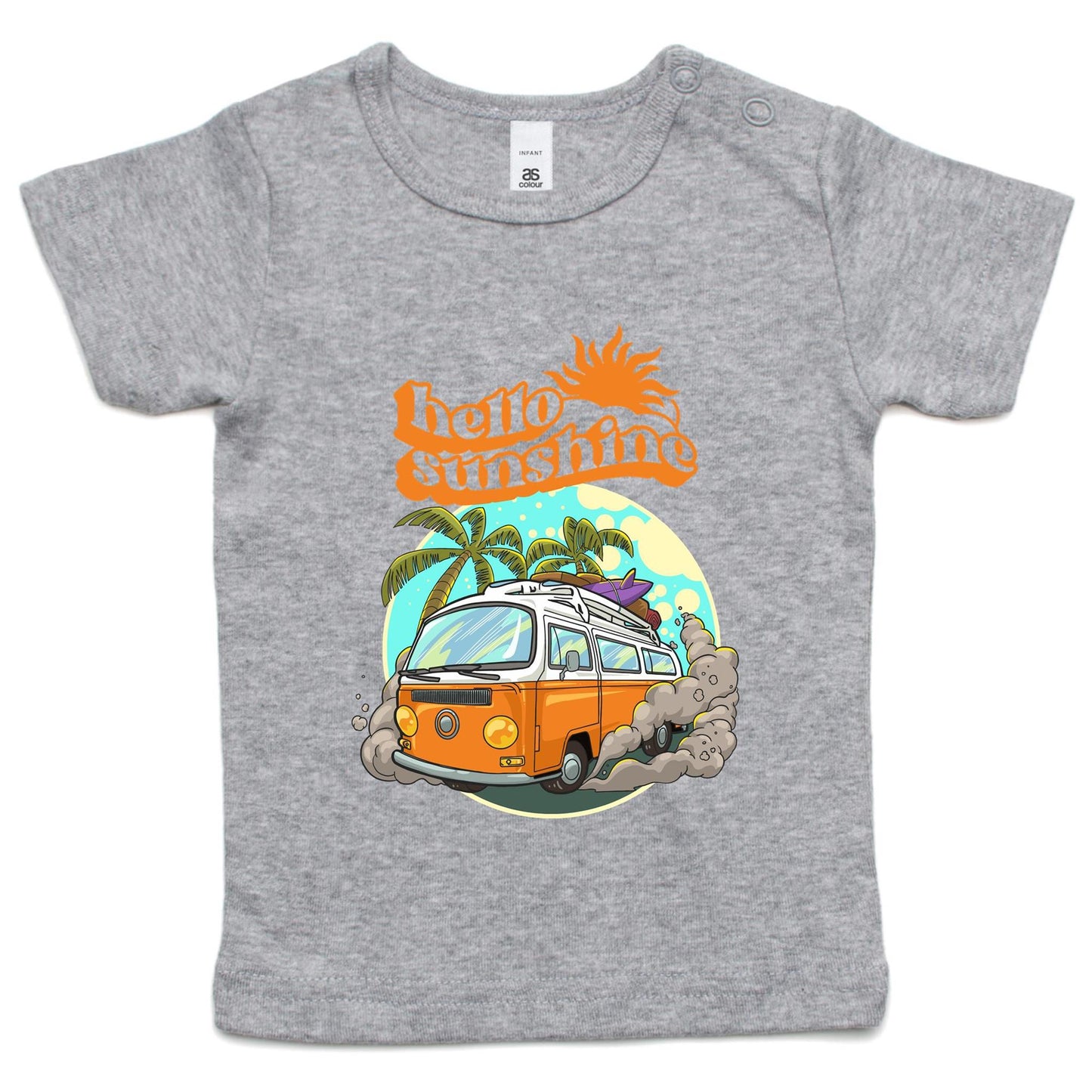 Hello Sunshine, Beach Van - Baby T-shirt Grey Marle Baby T-shirt Summer Surf