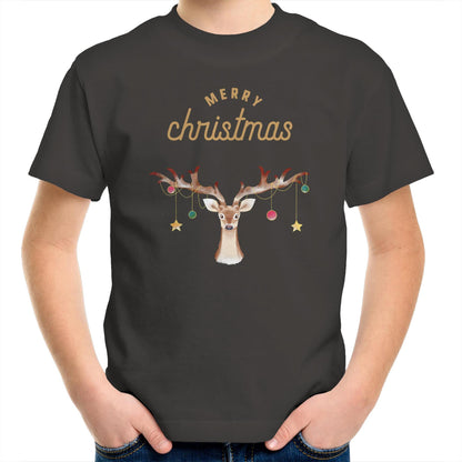 Merry Christmas Reindeer - Kids Youth T-Shirt Charcoal Christmas Kids T-shirt Merry Christmas