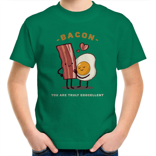 Bacon, You Are Truly Eggcellent - Kids Youth T-Shirt Kelly Green Kids Youth T-shirt Food