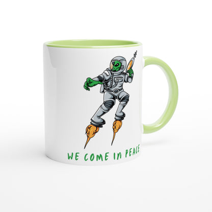 Alien, We Come In Peace - White 11oz Ceramic Mug with Colour Inside Colour 11oz Mug funny Globally Fulfilled Sci Fi