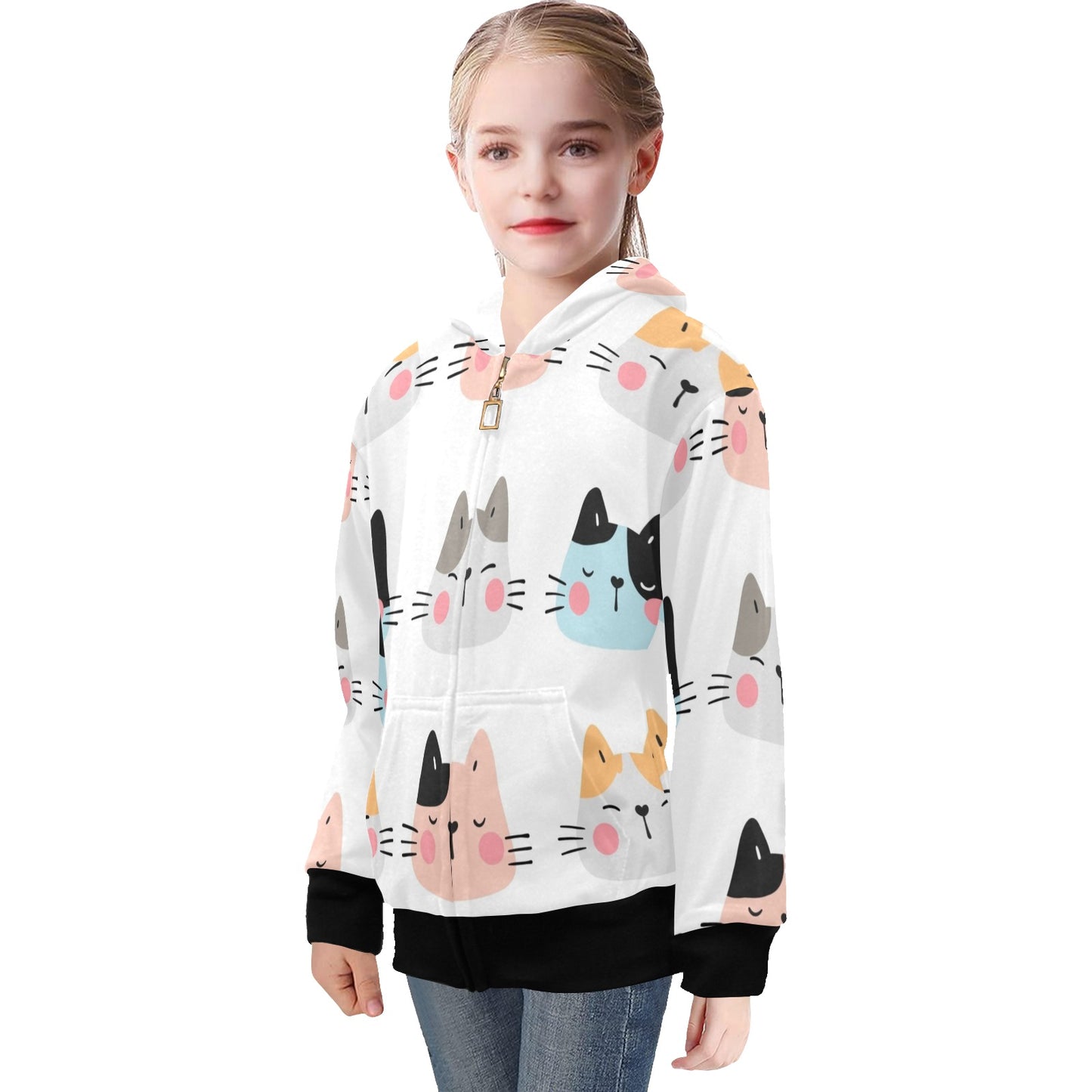 Cat Faces - Senior Girls Zip Up Hoodie