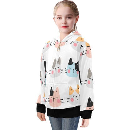 Cat Faces - Senior Girls Zip Up Hoodie