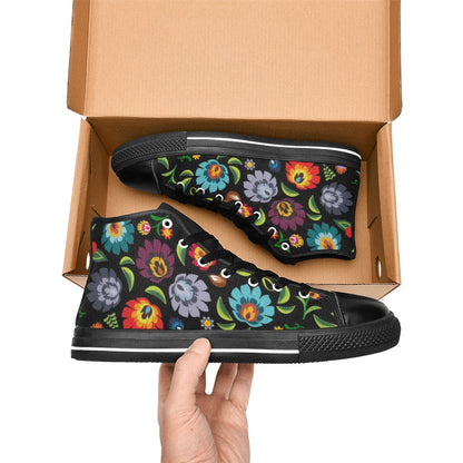 Folk Floral - Women's High Top Canvas Shoes