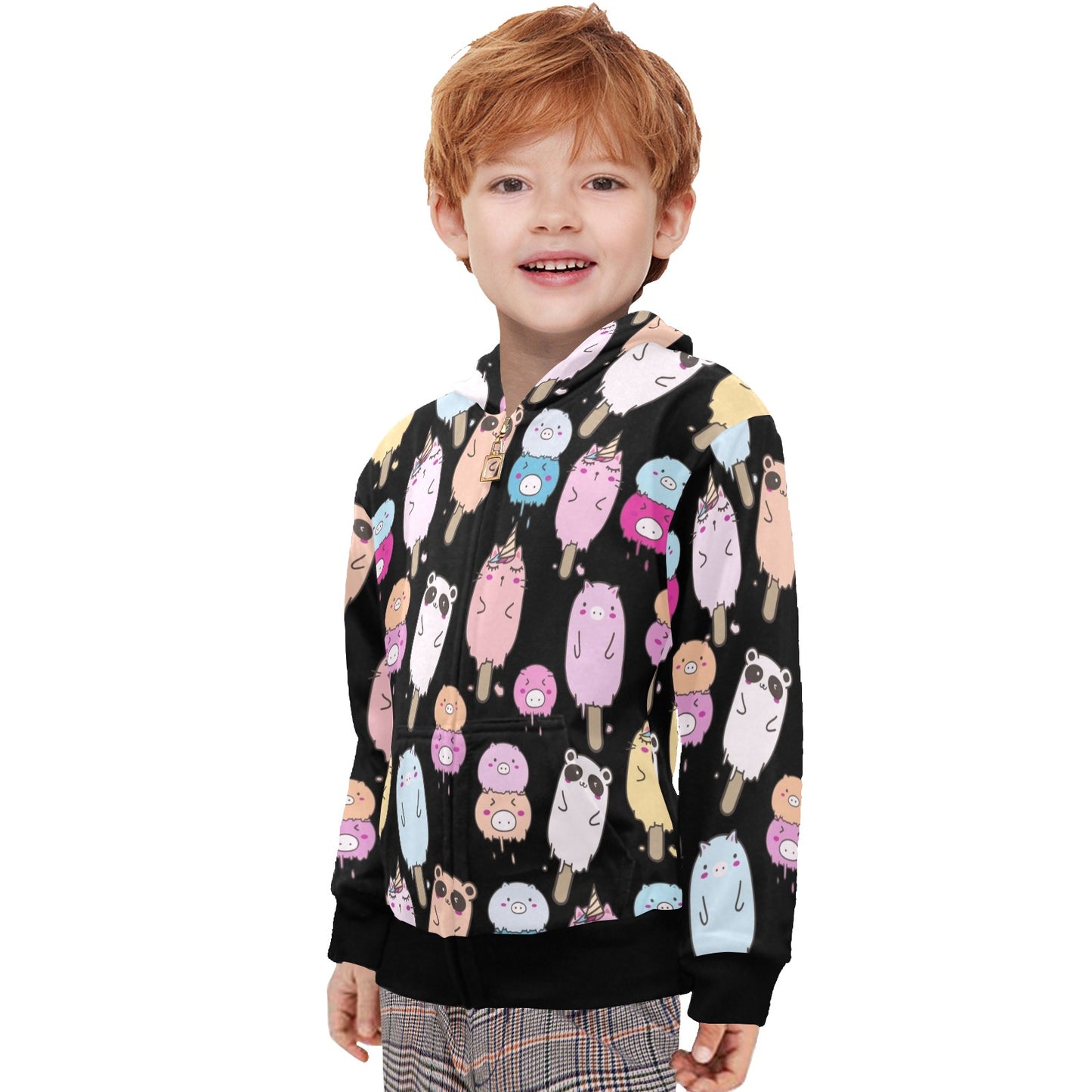 Cute Animal Ice Blocks - Junior Boys Zip Up Hoodie