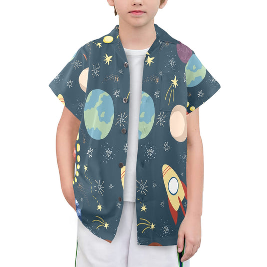 Rocket and Planets In Space - Senior Boys Hawaiian Shirt