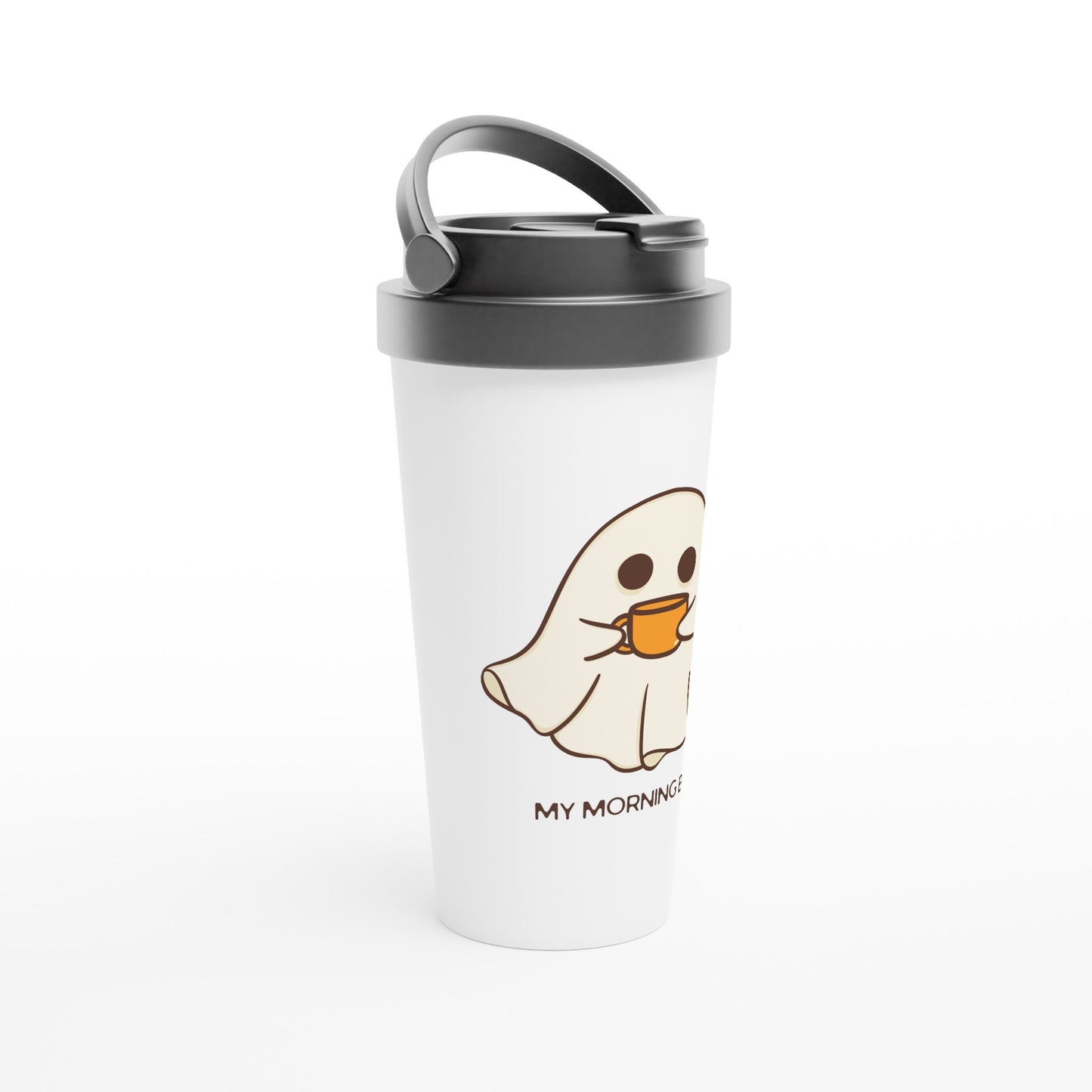 My Morning Boo, Ghost Coffee - White 15oz Stainless Steel Travel Mug Travel Mug Coffee Sci Fi