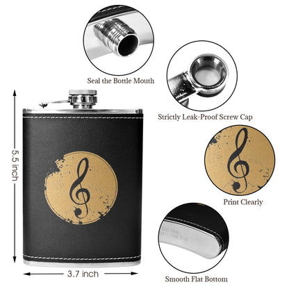 Treble Clef - 8oz Black Leather Hip Flask 8oz Black Leather Hip Flask Printed Offshore