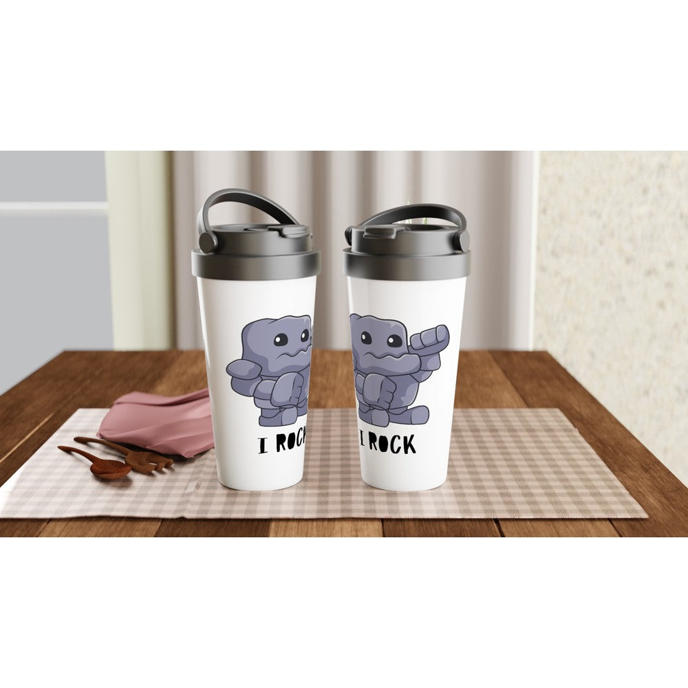 I Rock - White 15oz Stainless Steel Travel Mug Travel Mug Globally Fulfilled Music