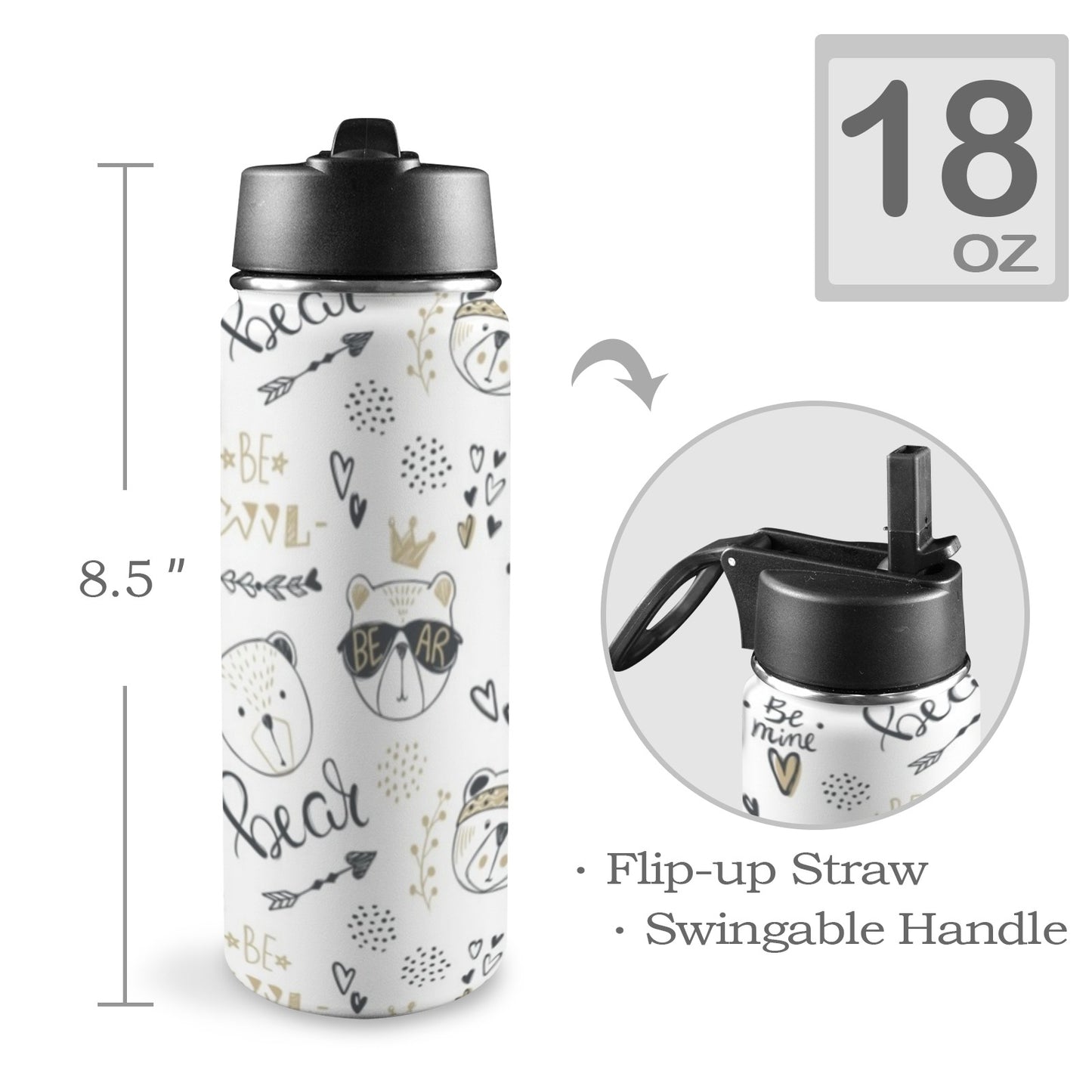 Bears - Insulated Water Bottle with Straw Lid (18oz) Insulated Water Bottle with Swing Handle Printed Offshore