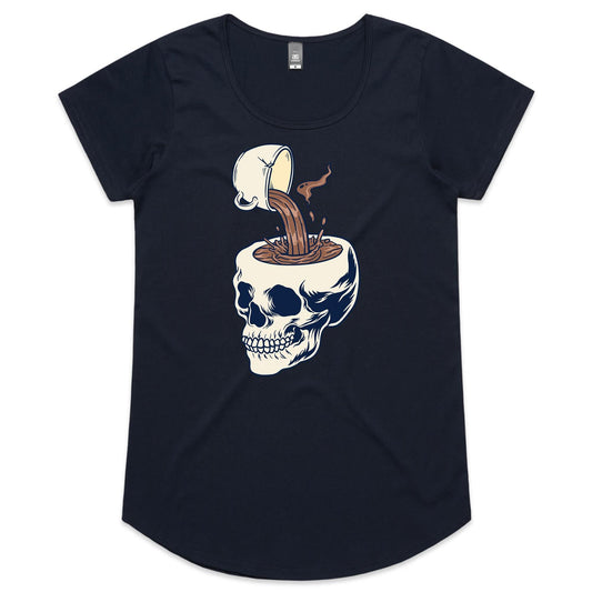 Coffee Skull - Womens Scoop Neck T-Shirt Navy Womens Scoop Neck T-shirt Coffee