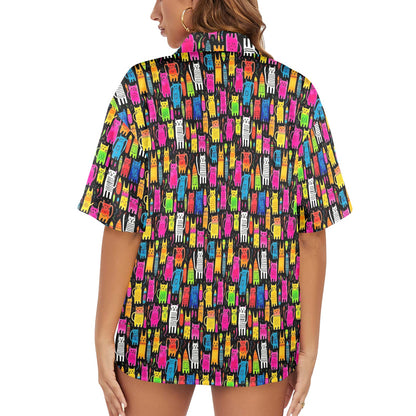 Colourful Cats - Womens Hawaiian Shirt