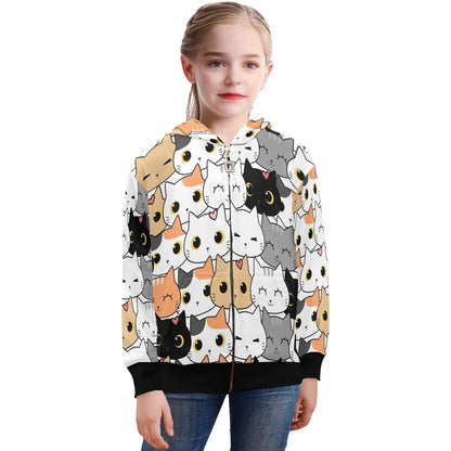 Cute Cartoon Cats - Senior Girls Zip Up Hoodie