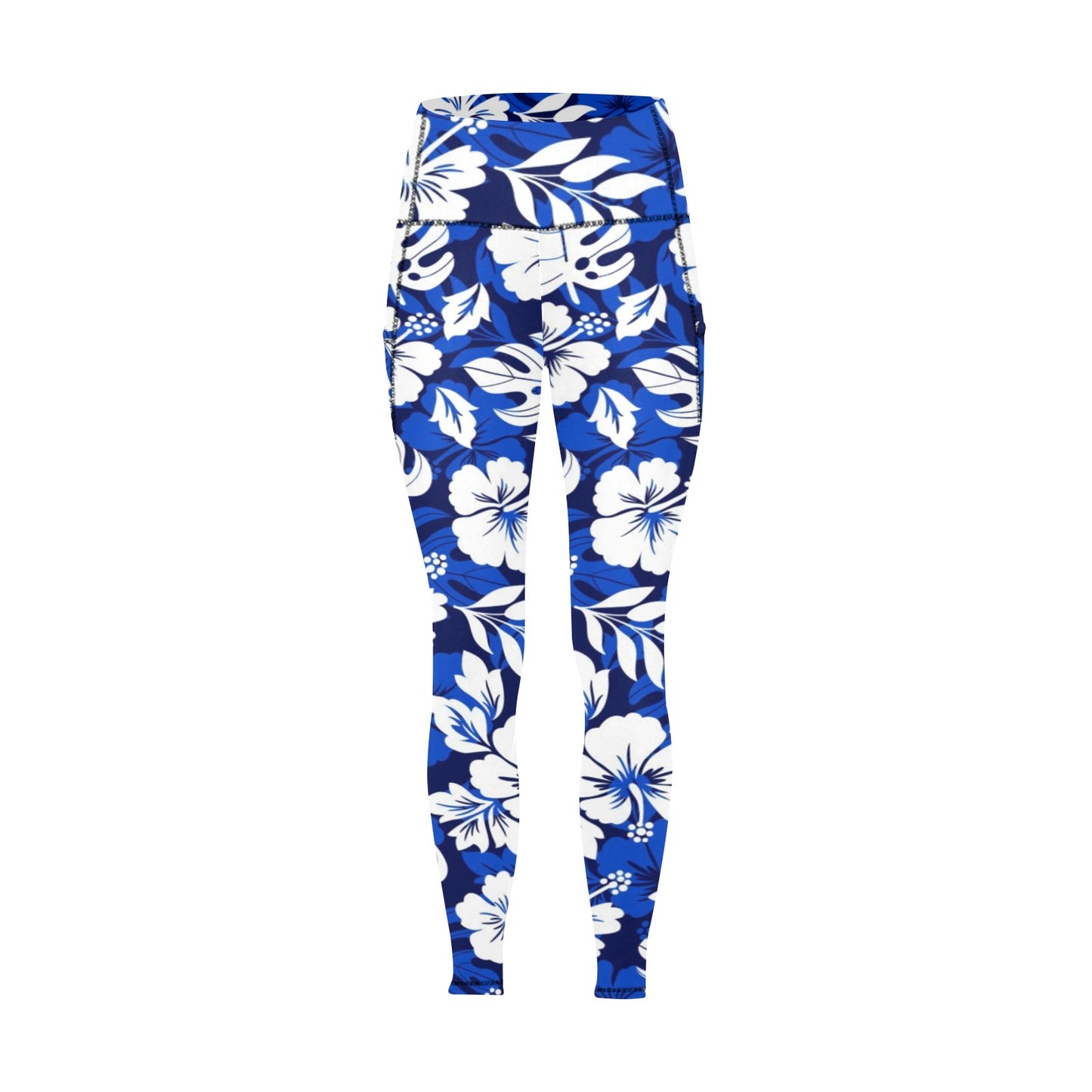 Blue Hawaiian Floral - Women's Leggings with Pockets