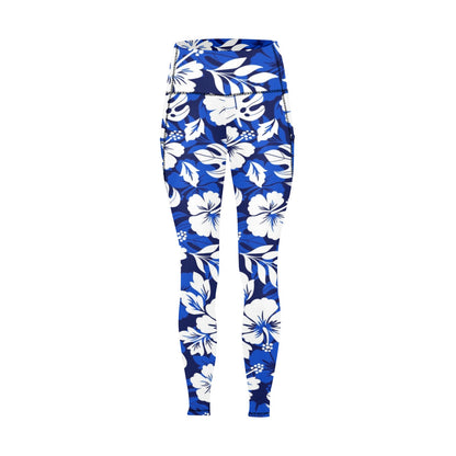 Blue Hawaiian Floral - Women's Leggings with Pockets