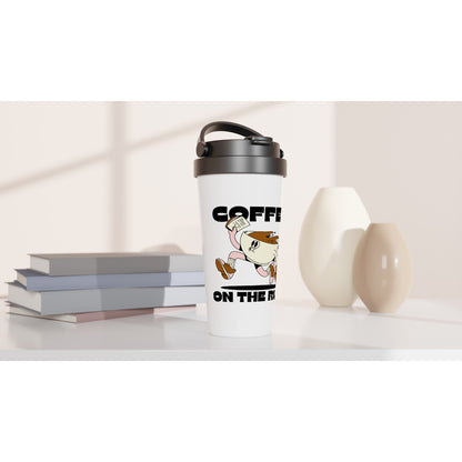 Coffee On The Run - White 15oz Stainless Steel Travel Mug Travel Mug Coffee Globally Fulfilled