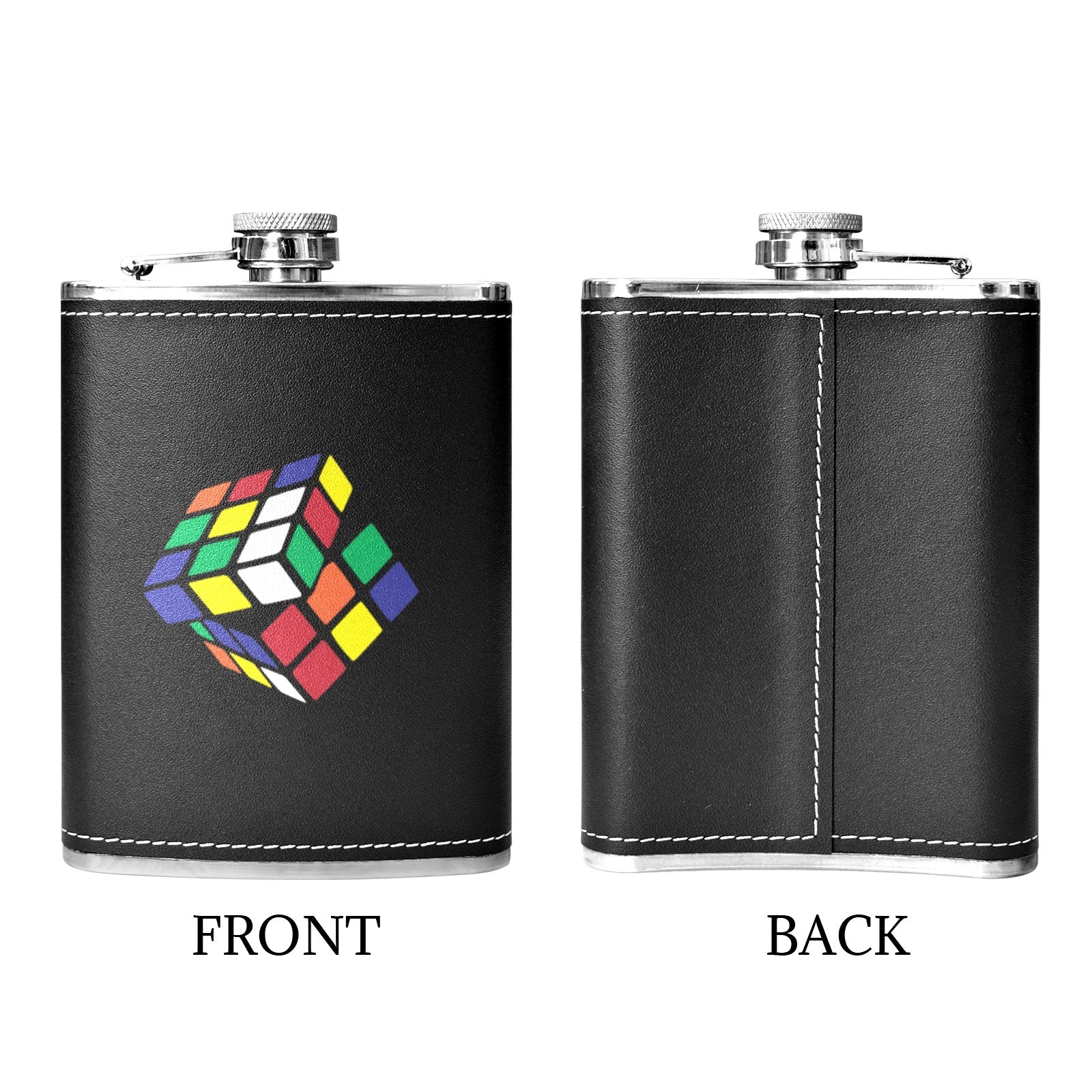 Cube - 8oz Black Leather Hip Flask 8oz Black Leather Hip Flask Printed Offshore