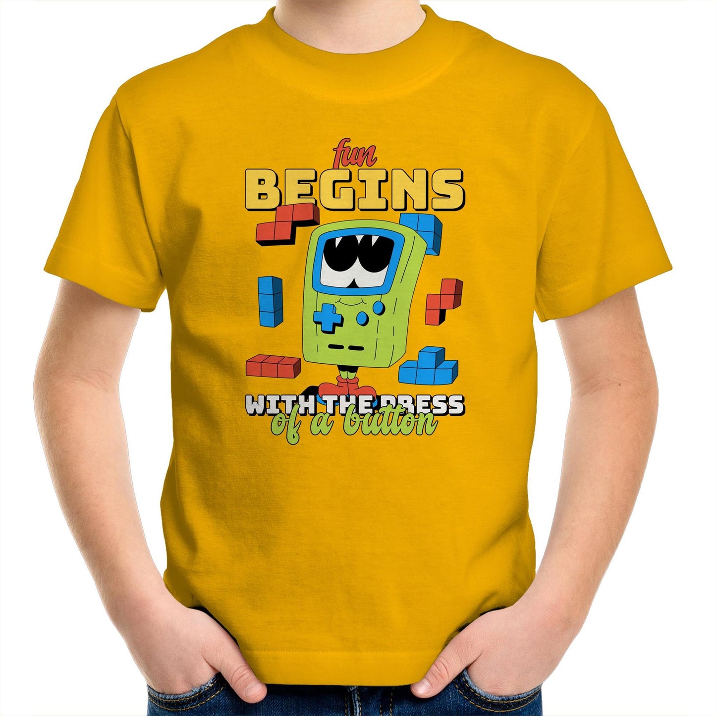 Fun Begins With The Press Of A Button, Video Game - Kids Youth T-Shirt