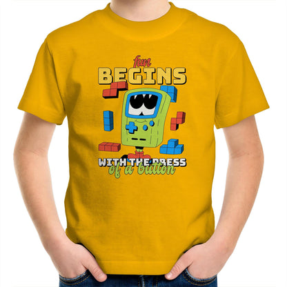 Fun Begins With The Press Of A Button, Video Game - Kids Youth T-Shirt