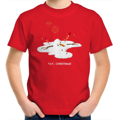 Melting Snowman, Yay Christmas - Kids Youth T-Shirt