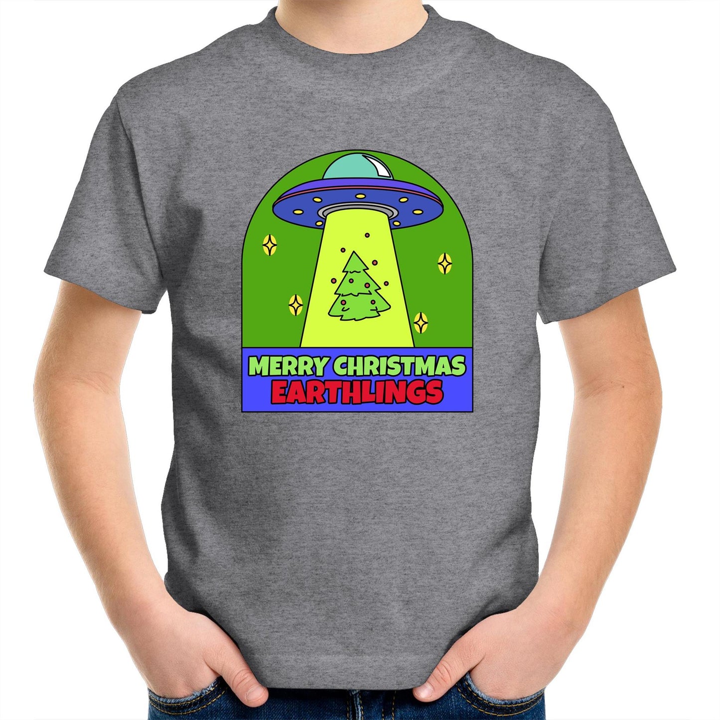 Merry Christmas Earthlings, UFO - Kids Youth T-Shirt