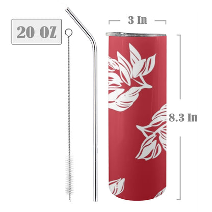 Red Retro Foliage, Hawaiian Flower - 20oz Tall Skinny Tumbler with Lid and Straw