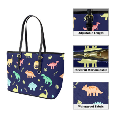 Dinosaurs - Leather Tote Bag-Large