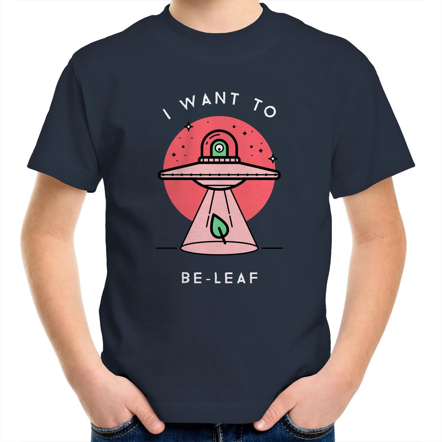 I Want To Be-Leaf, UFO - Kids Youth T-Shirt Navy Kids Youth T-shirt Sci Fi