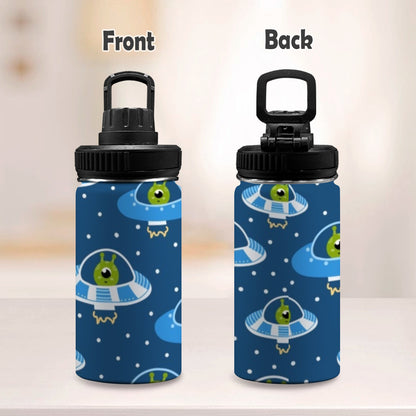 Cute Aliens in UFOs - Kids Water Bottle with Chug Lid (12 oz) Kids Water Bottle with Chug Lid Printed Offshore Sci Fi