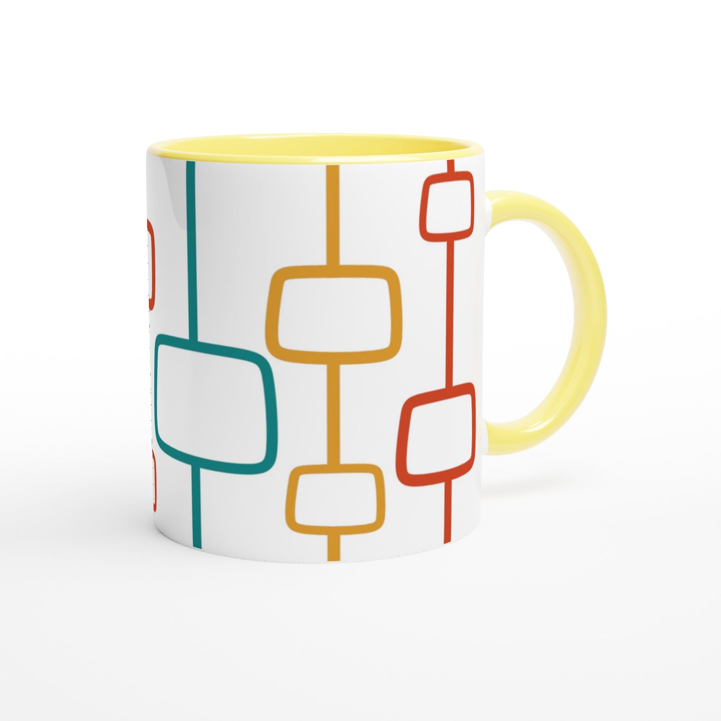 Retro Window Pattern - White 11oz Ceramic Mug with Colour Inside Colour 11oz Mug Retro