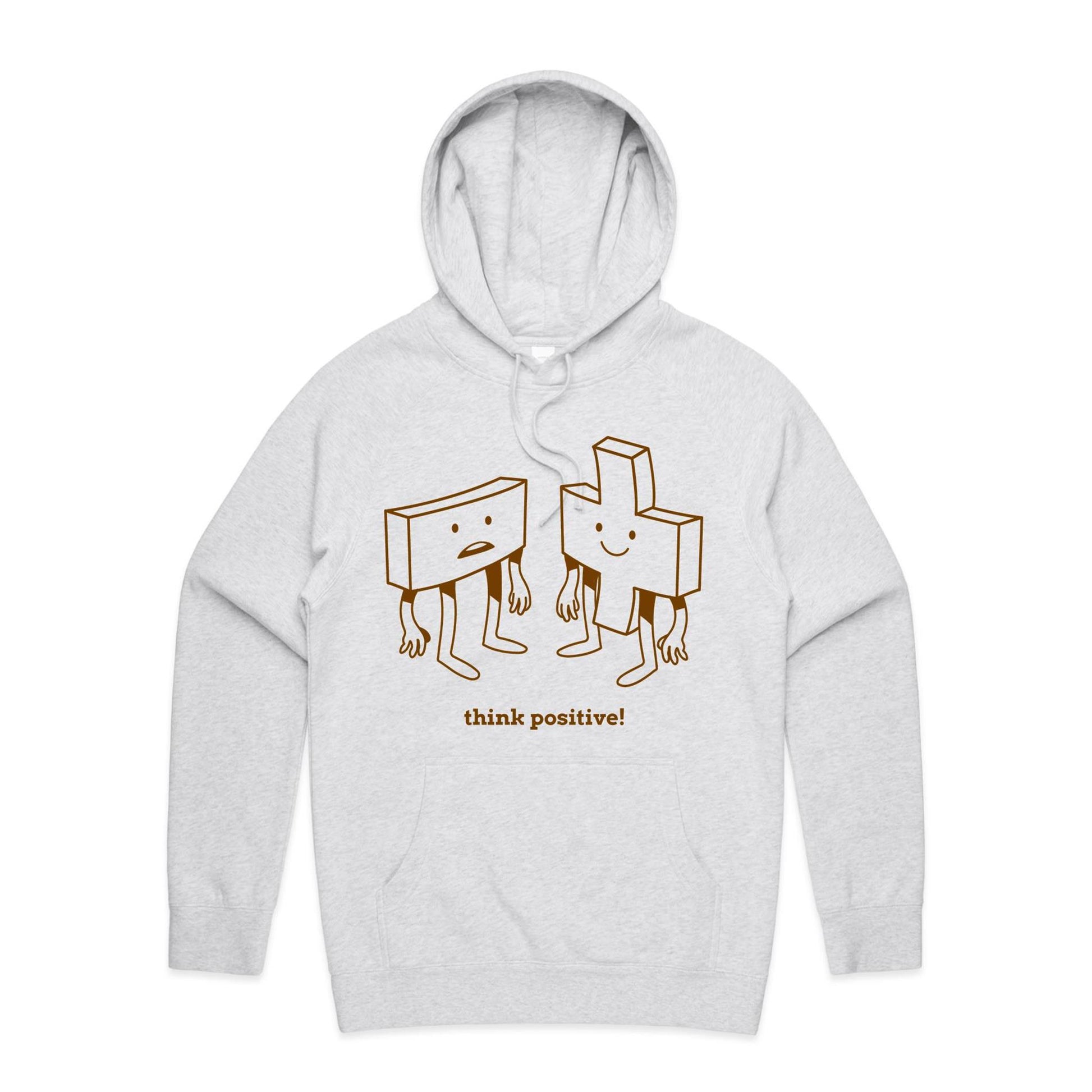 Think Positive, Plus And Minus - Supply Hood White Marle Mens Supply Hoodie Maths Motivation