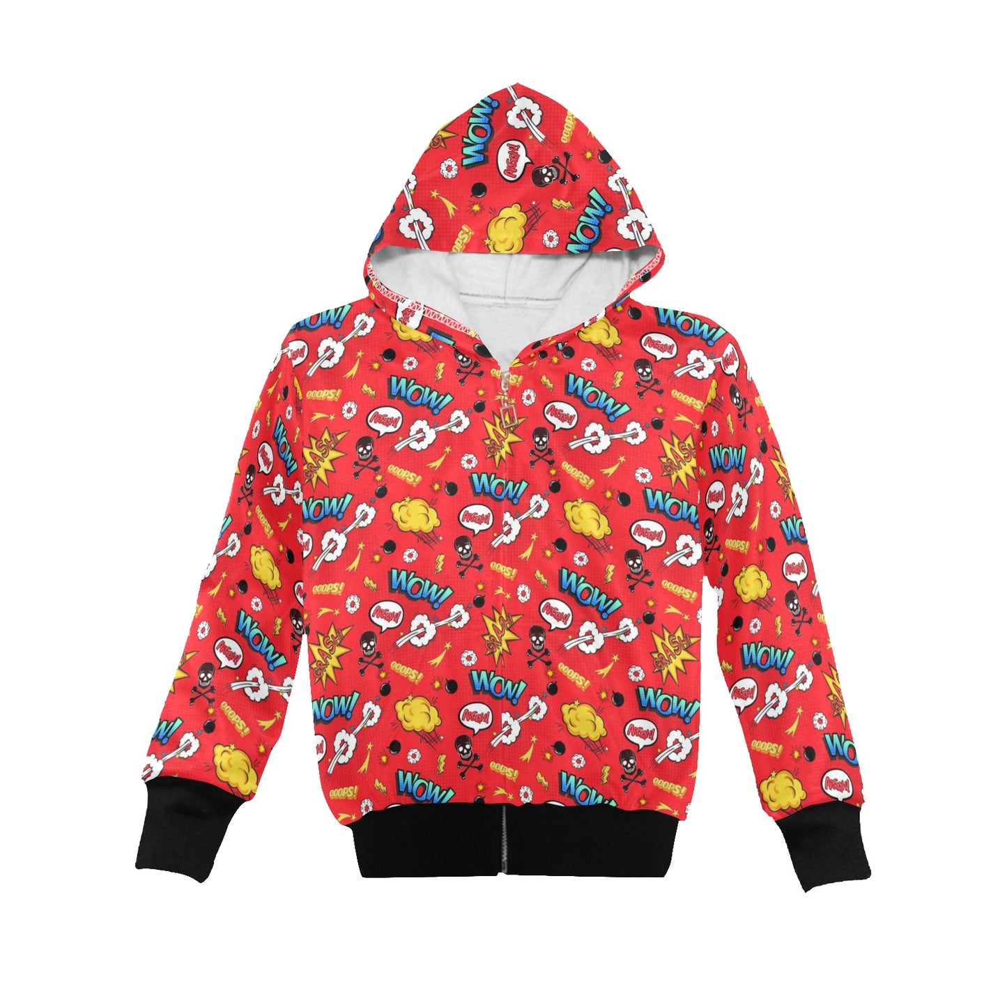 Comic Book Red - Junior Boys Zip Up Hoodie