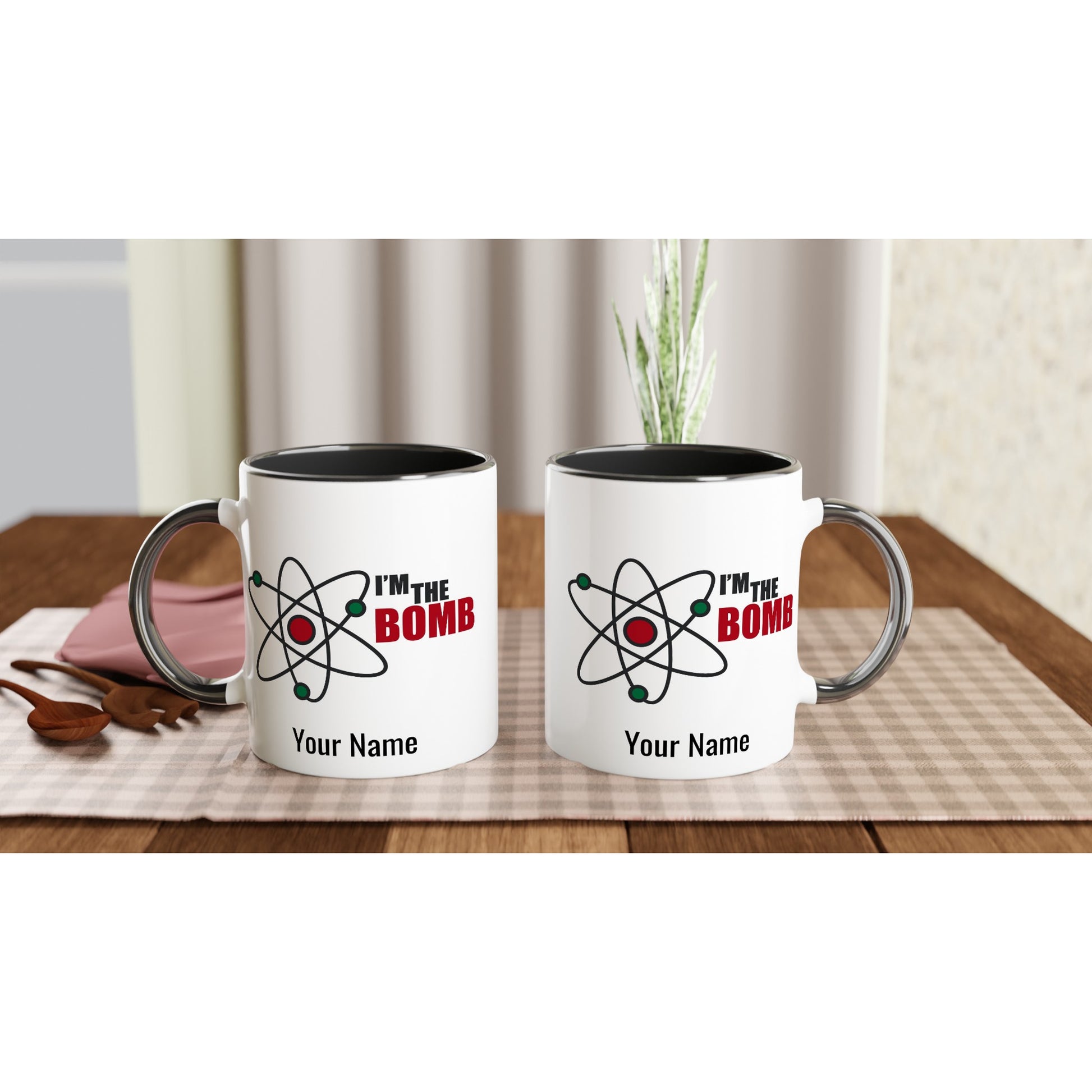 Personalised Mug - I'm The Bomb, Atom - White 11oz Ceramic Mug with Colour Inside Personalised Mug Globally Fulfilled Personalise Science