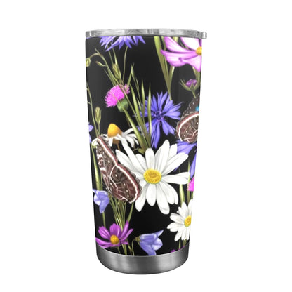 Butterfly Flowers - 20oz Travel Mug with Clear Lid Clear Lid Travel Mug Plants