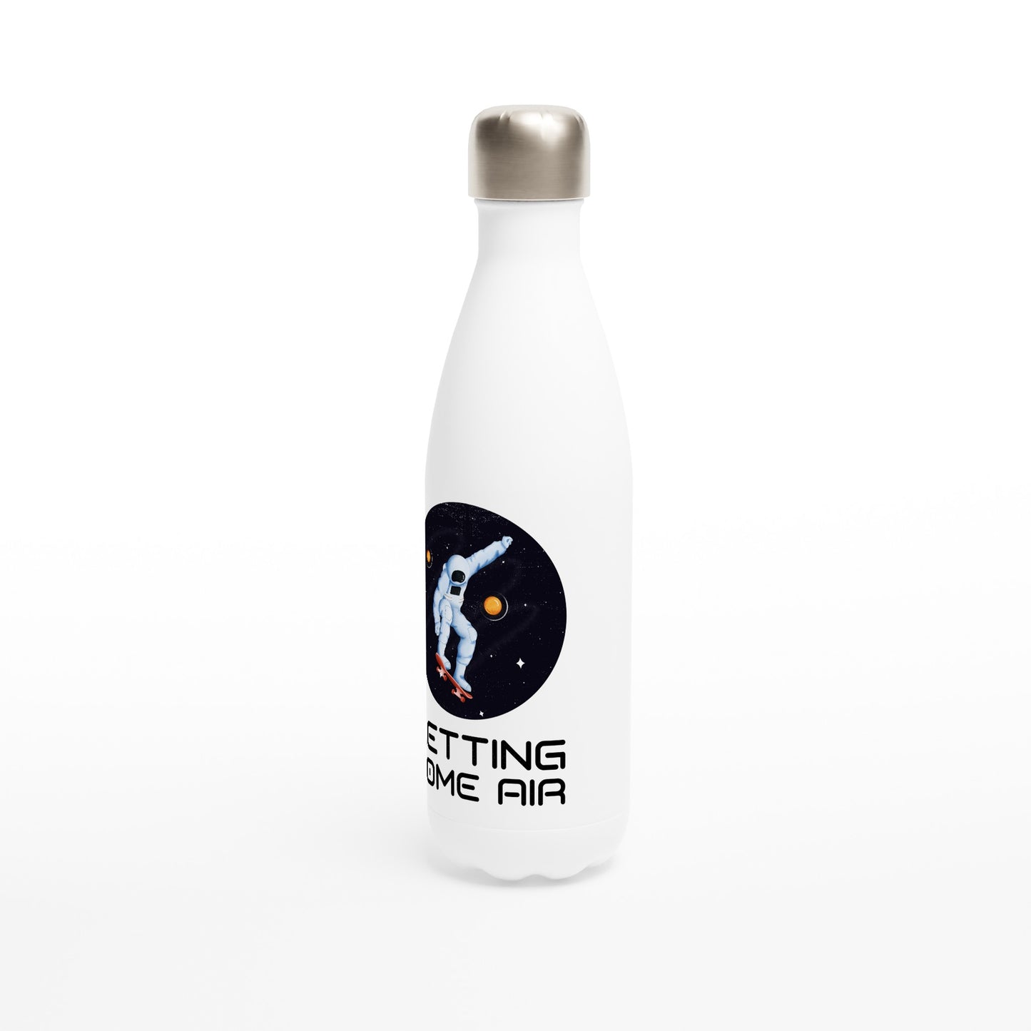 Astronaut Skater, Getting Some Air - White 17oz Stainless Steel Water Bottle White Water Bottle Globally Fulfilled Space