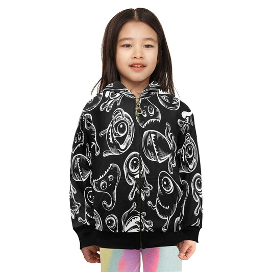 Monsters In Black And White - Junior Girls Zip up Hoodie