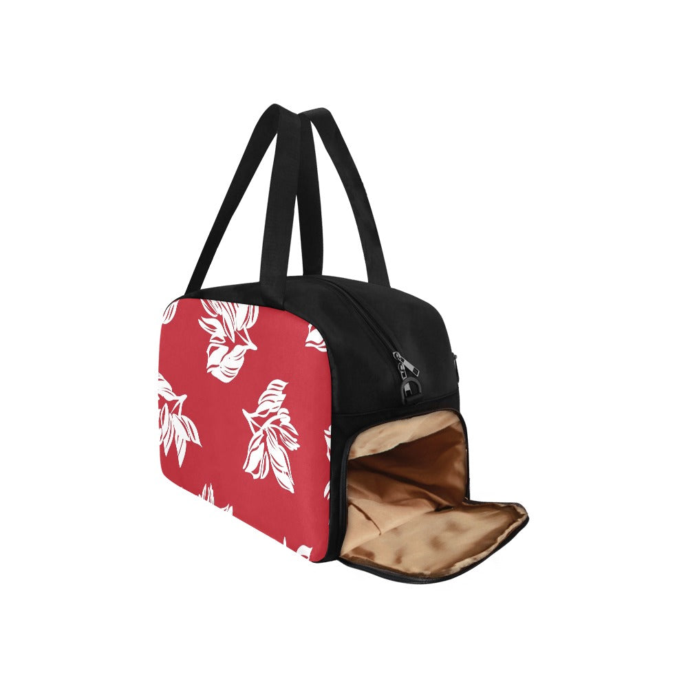 Red Retro Foliage, Hawaiian Flower - Gym Bag / Overnight Bag