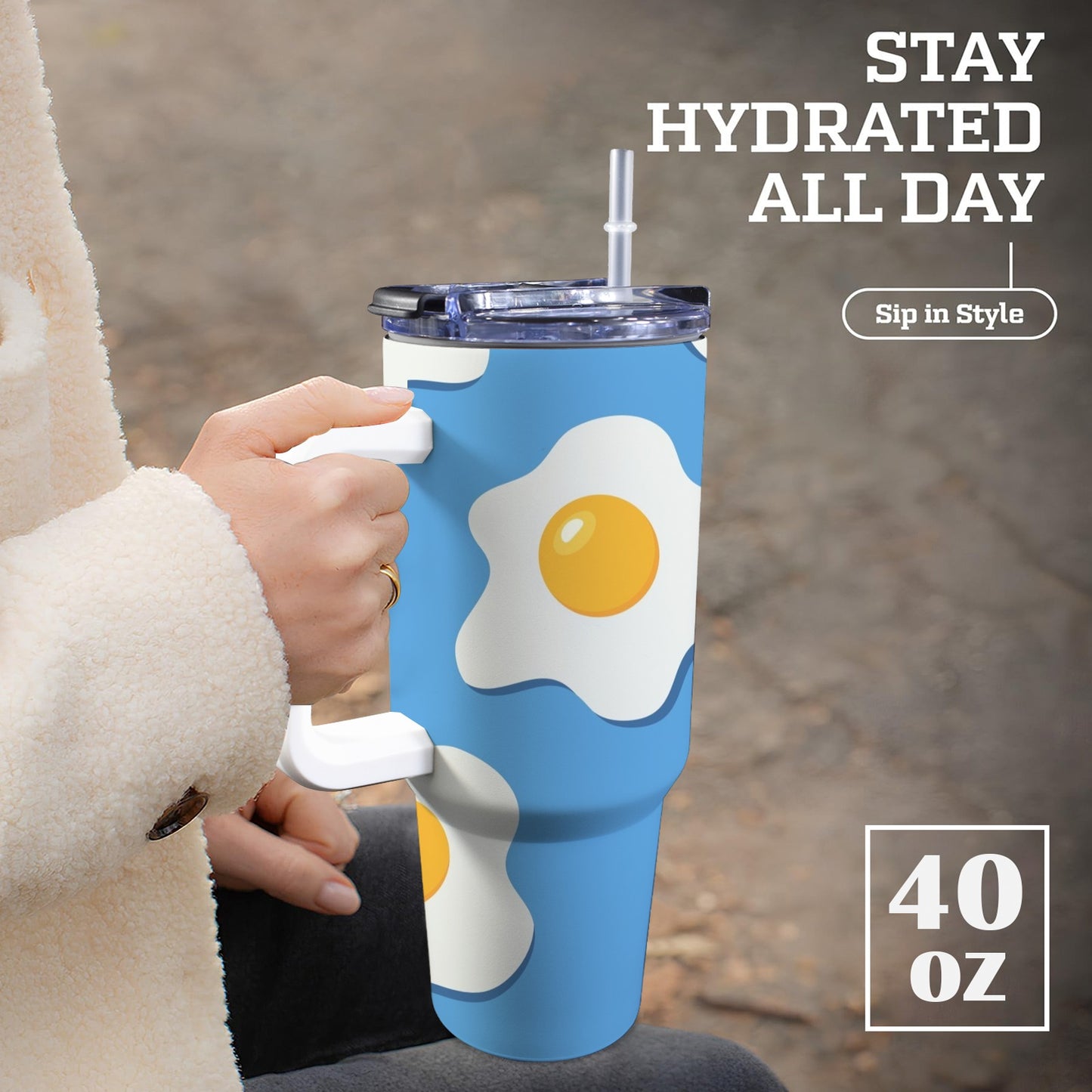 Fried Eggs - 40oz Tumbler with White Handle