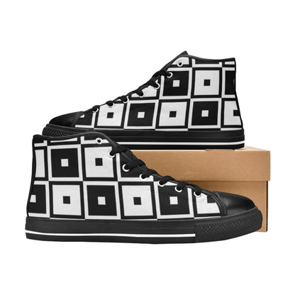 Black And White Squares - Women's High Top Canvas Shoes