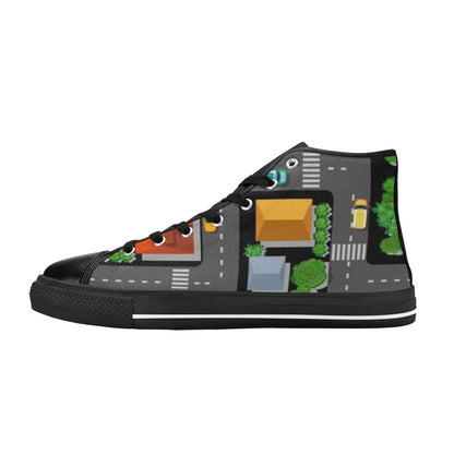 Road Map - Kids High Top Canvas Shoes