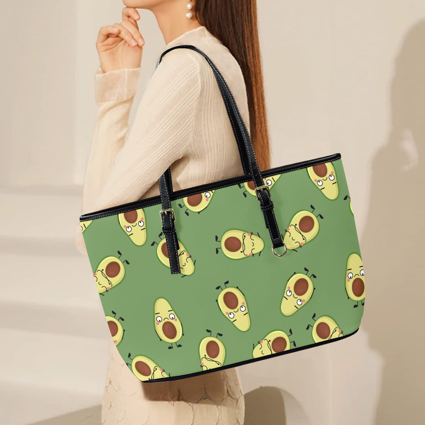 Avocado Characters - Leather Tote Bag-Large