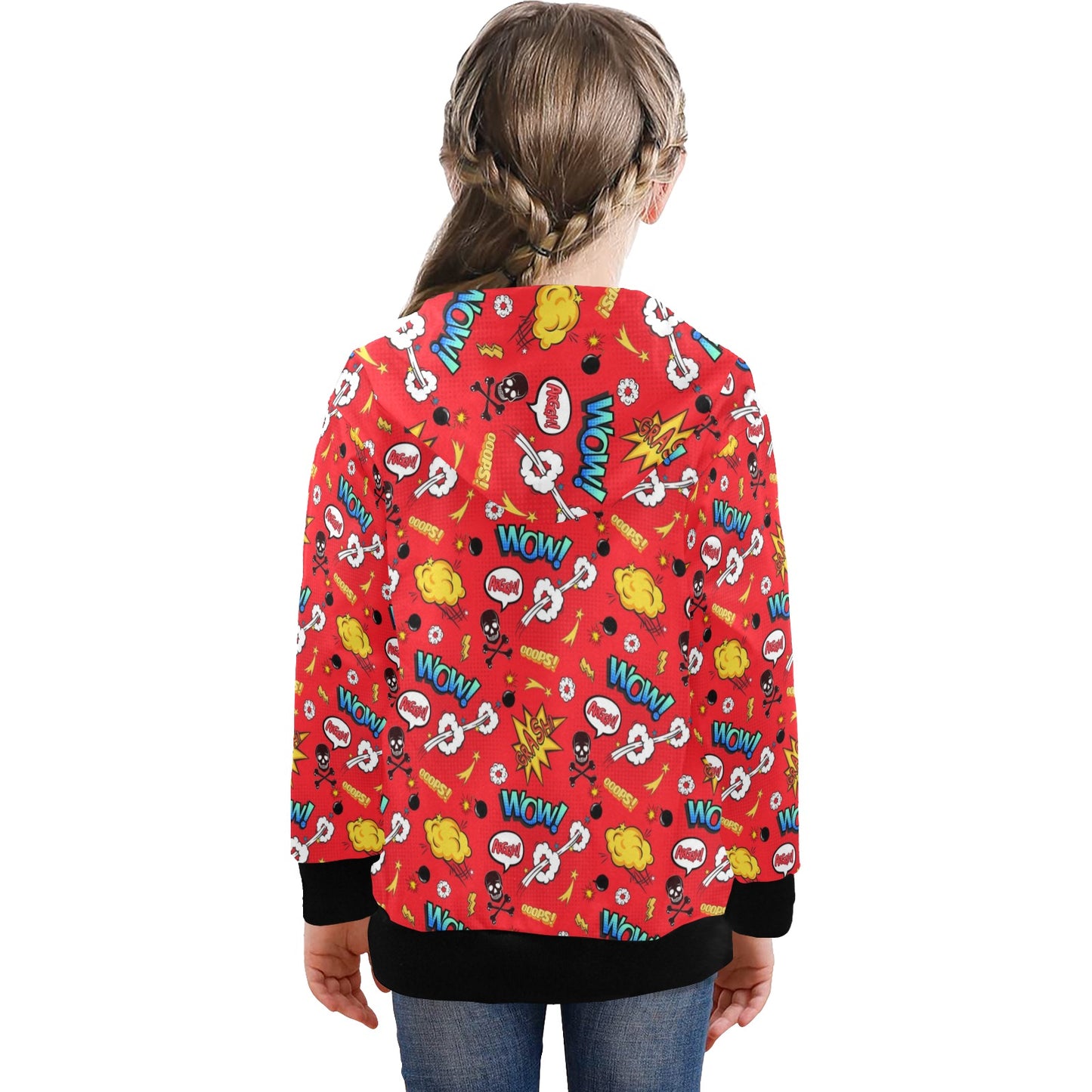 Comic Book Red - Senior Girls Zip Up Hoodie