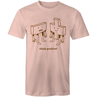 Think Positive, Plus And Minus - Mens T-Shirt Pale Pink Mens T-shirt Maths Motivation