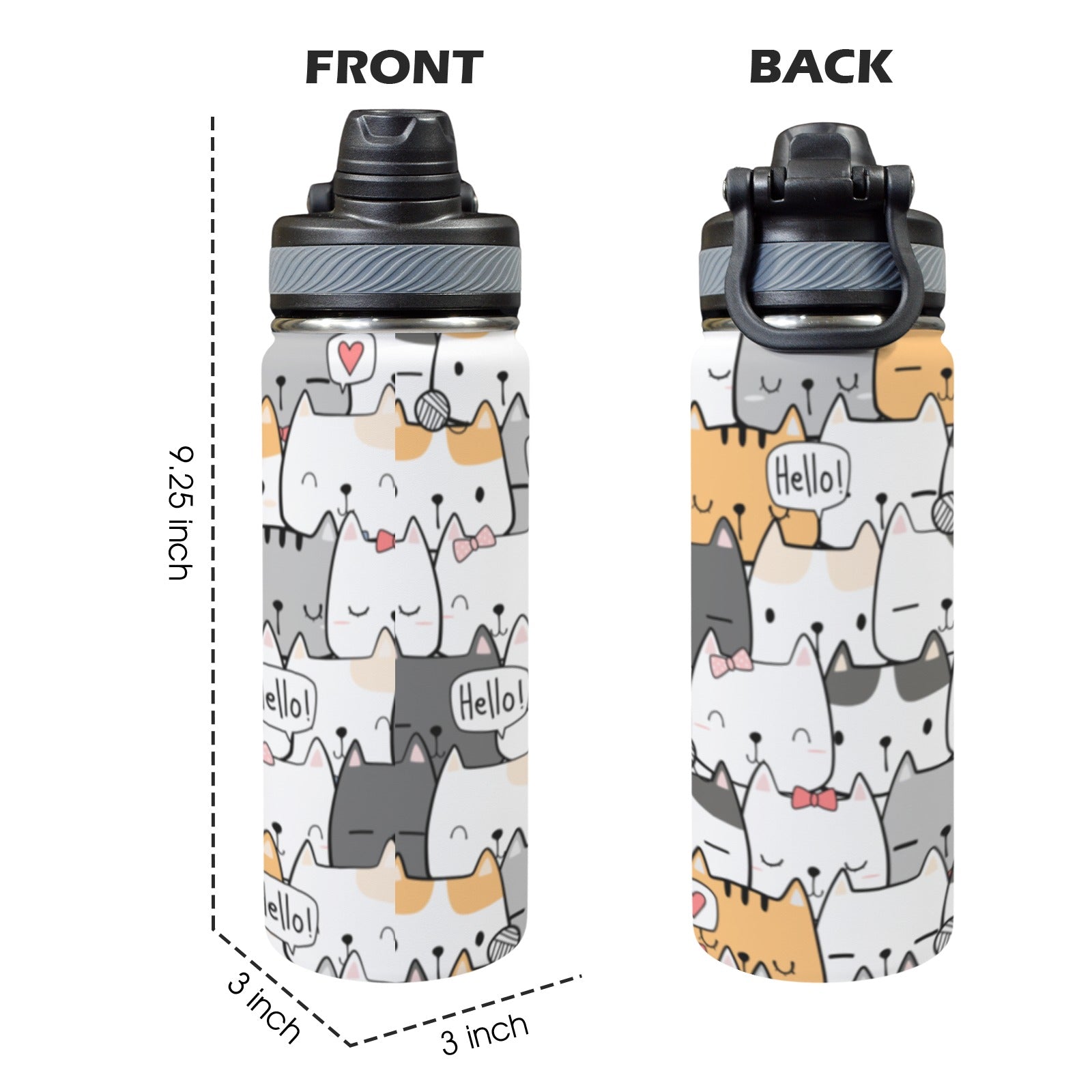 Cat Hello - Insulated Water Bottle with Dual-Use Lid (18oz) Insulated Water Bottle with Dual-Use Lid (18oz) animal Printed Offshore