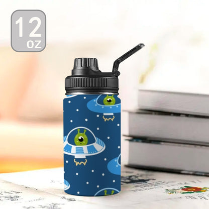 Cute Aliens in UFOs - Kids Water Bottle with Chug Lid (12 oz)